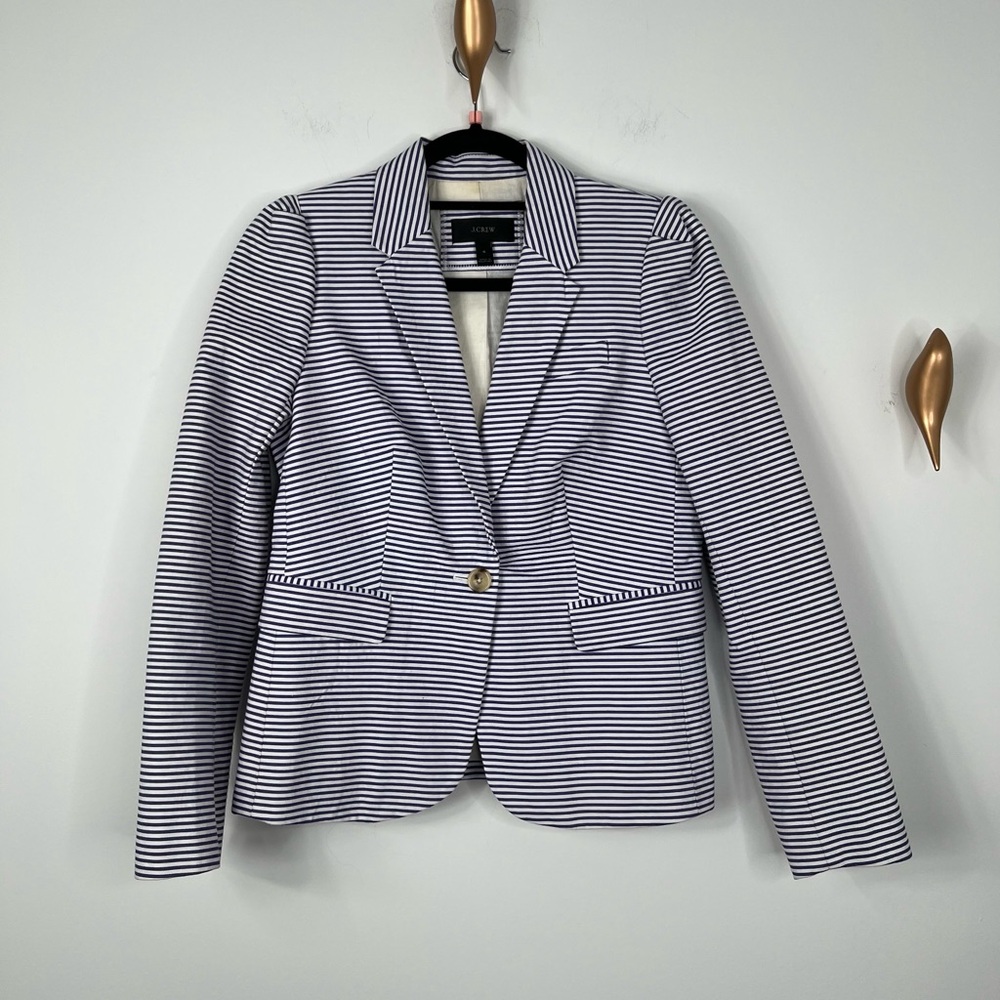 J. Crew White and Blue Blazer with Notched Lapels